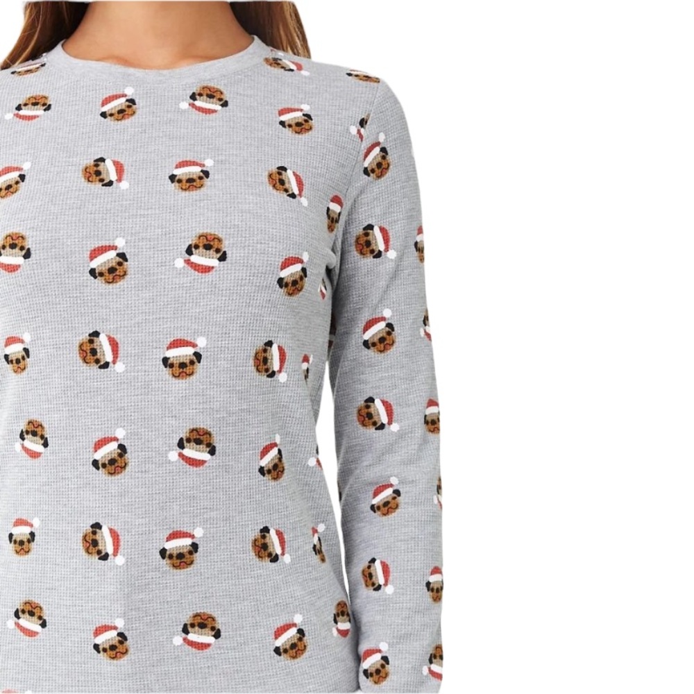 FOREVER 21 Gray Holiday Pug Dog Thermal, size S